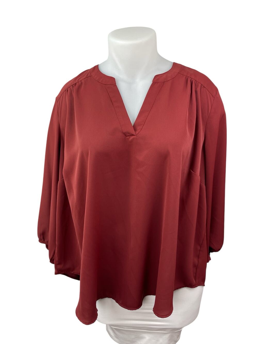Torrid Women's Red V Neck Long Sleeve Pleated Casual Career Shirt Blouse Top 3X